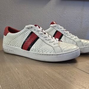 Michael Kors White and Red Snakeskin Sneakers Size 10